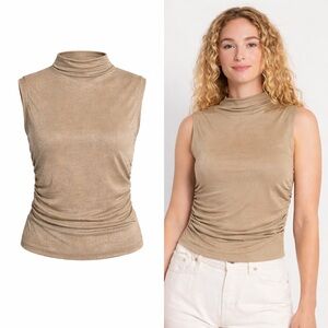 Old Navy | Gold Metallic Ruched Mock Neck Sleeveless Top | Shimmer | Size M